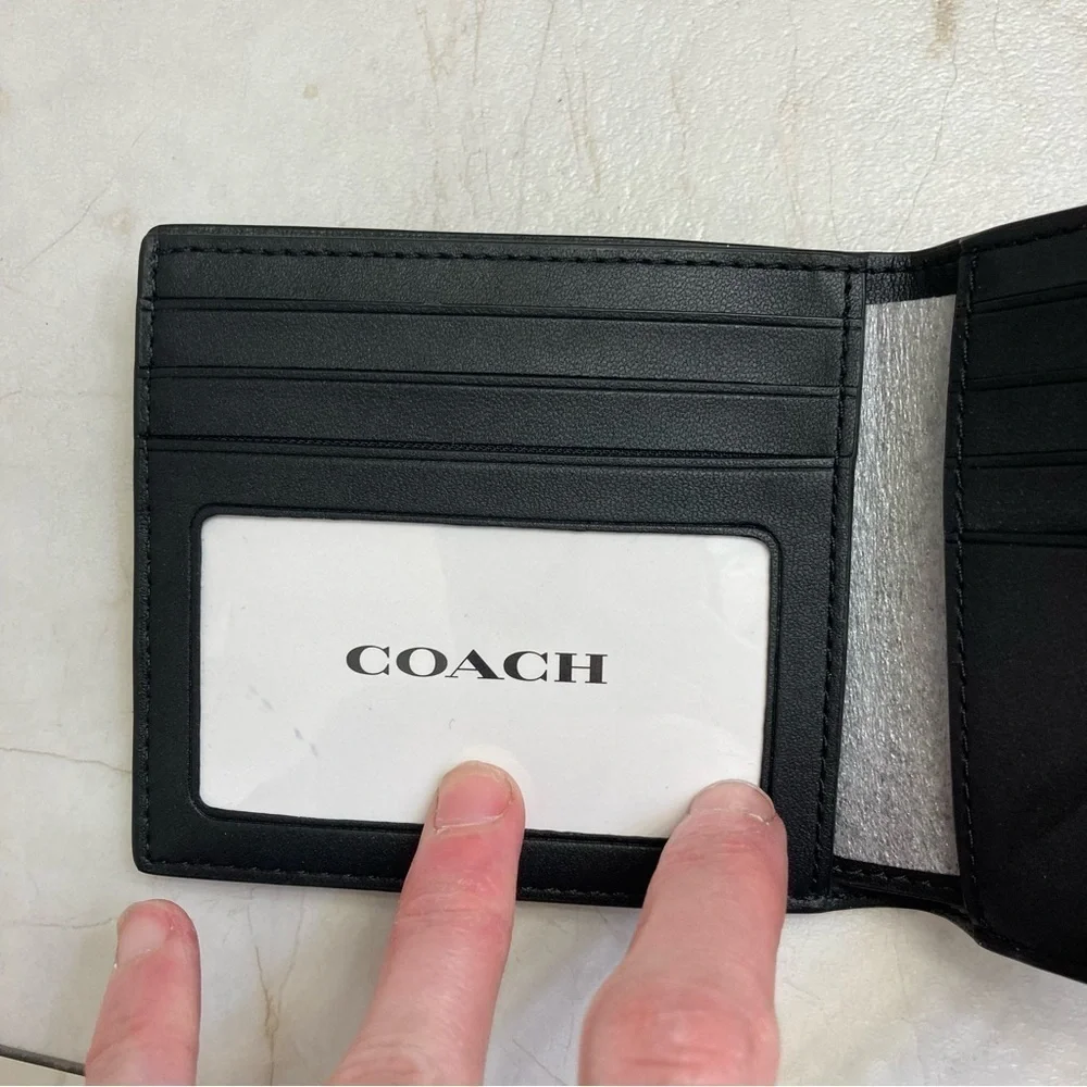 Coach gray and black Id Billfold Wallet In Signature Canvas